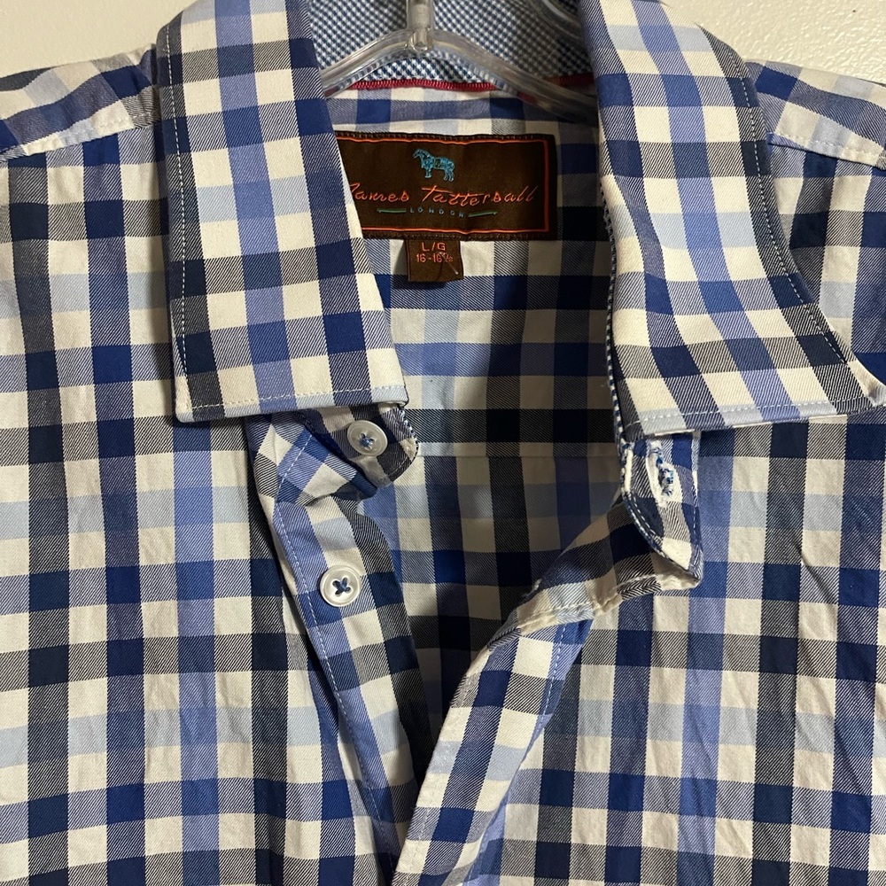 James Tattersal Blue Checkered Men's Shirt size L
